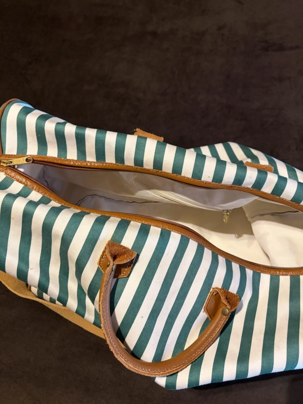 Vintage Heavy Duty Accessories Unlimited Leather Striped Travel Duffle Bag